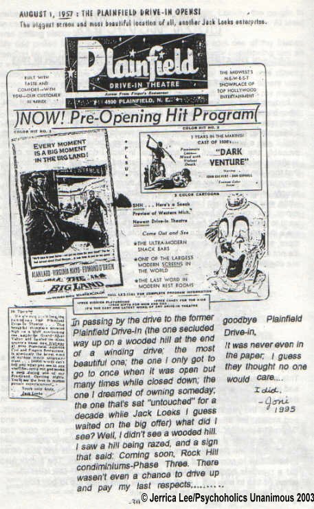 Plainfield Drive-In Theatre - GRAND OPENING AD AUGUST 1 1957 COURTESY JERRICA LEE